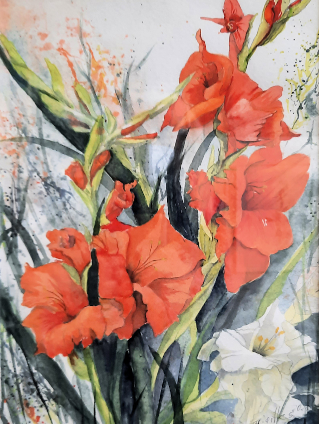 Brigitte Schindler Aquarell "Gladiolen"